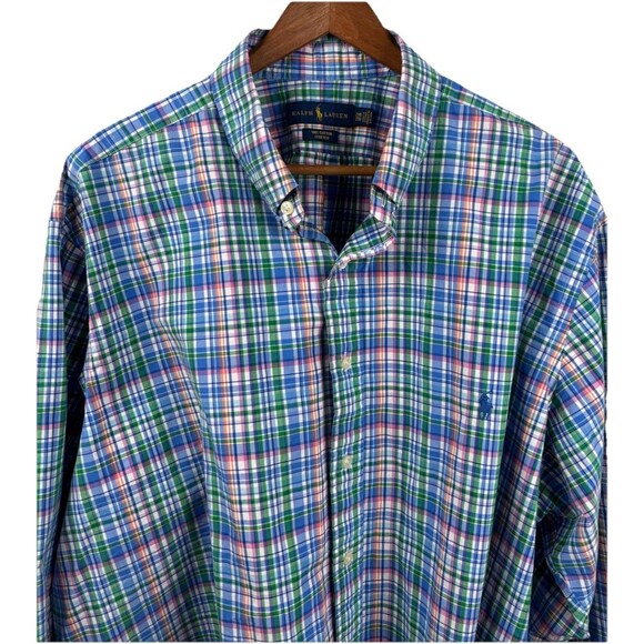 Ralph Lauren Other - Ralph Lauren Button Up Long Sleeve Shirt Mens 2XB Big Preppy Blue Plaid Stretch